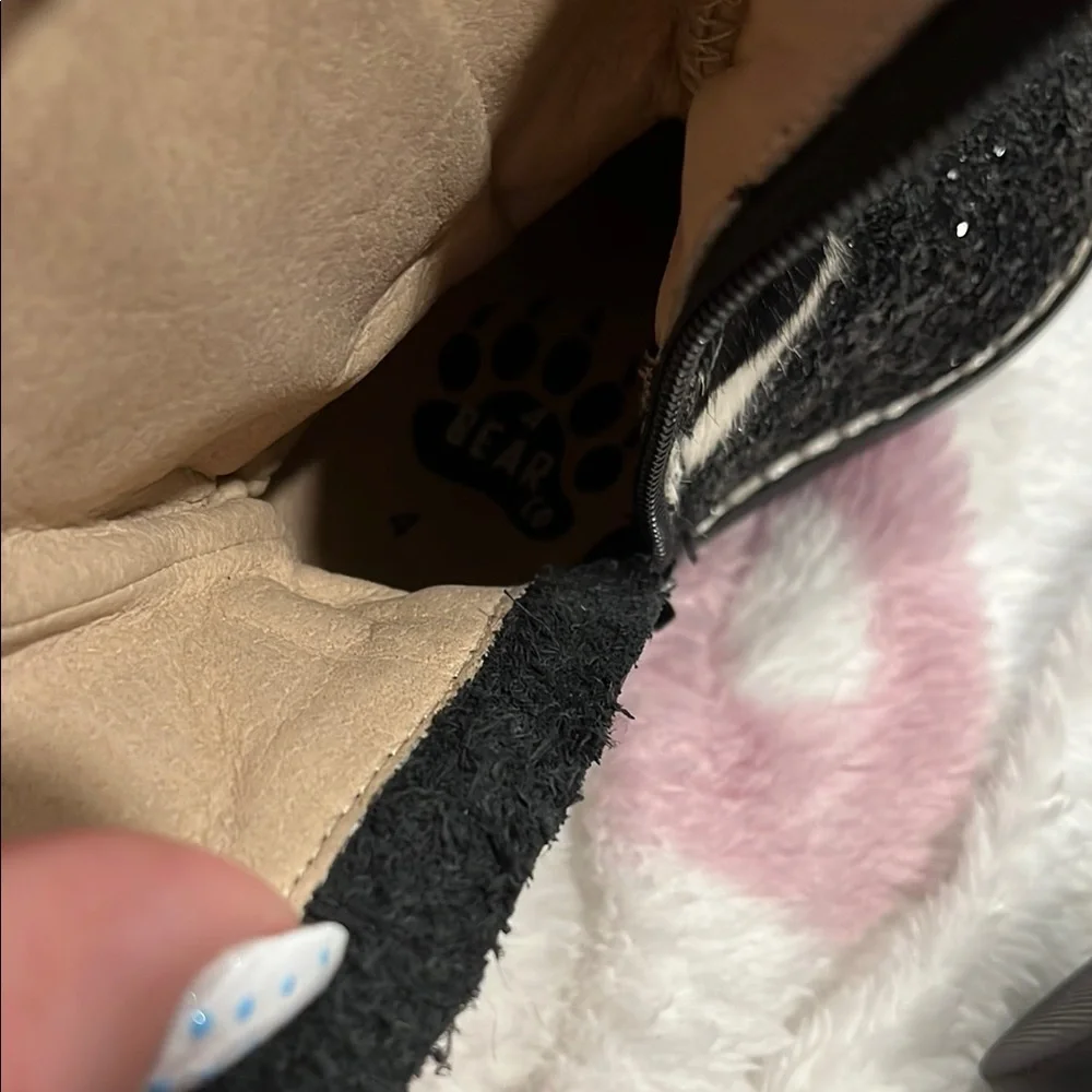 Kids Black & Cream Cow Print Glitter Boot